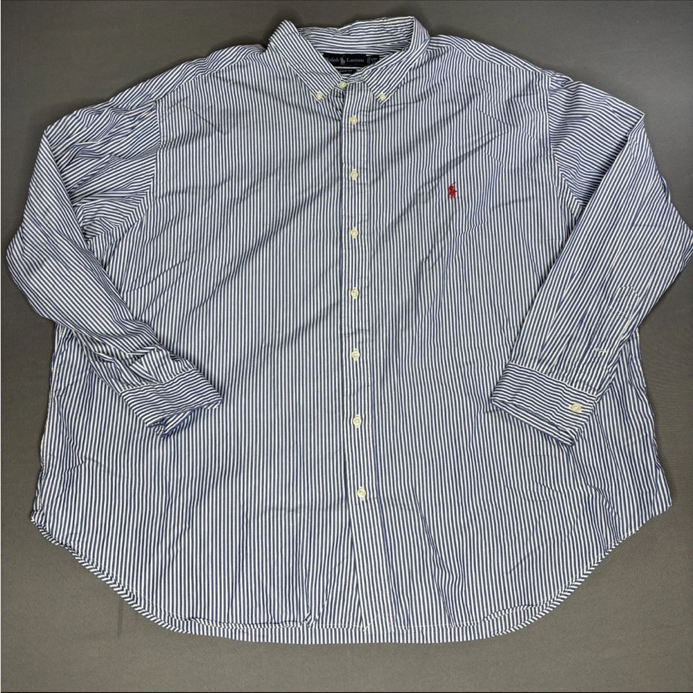 Ralph Lauren Shirt Mens 4XB Classic Fit Blue White Striped Long Sleeve Button Up